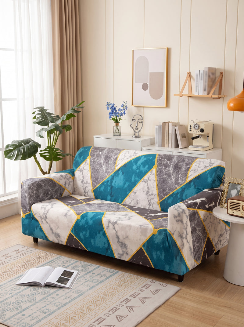 Marble Print Stretchable Sofa Cover – 3 Seater Elastic Slipcover, Anti-Slip Polyester Protector