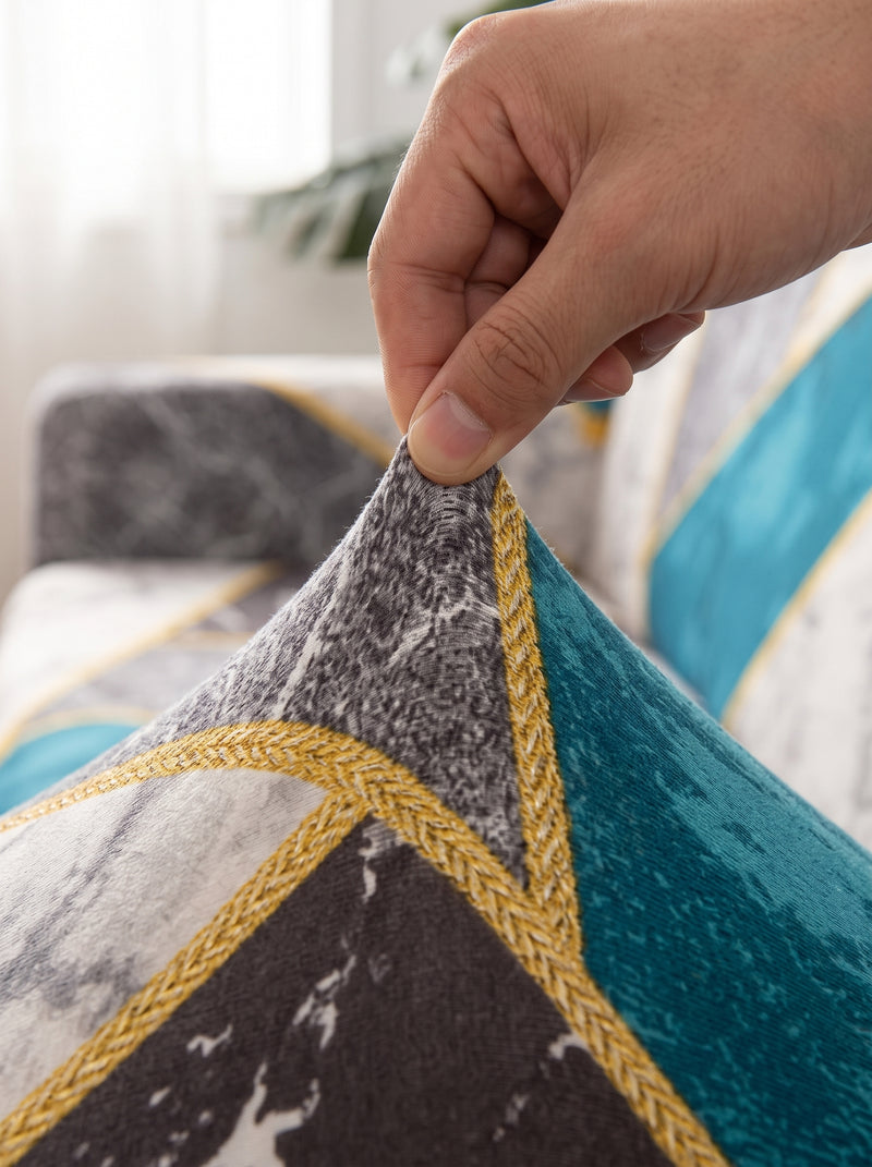 Marble Print Stretchable Sofa Cover – 3 Seater Elastic Slipcover, Anti-Slip Polyester Protector