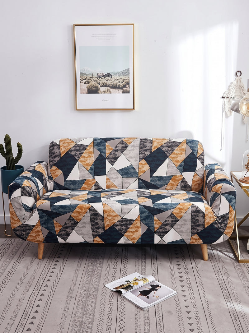 Multi Prism Stretchable Sofa Cover – 3 Seater Elastic Slipcover, Anti-Slip Polyester Protector
