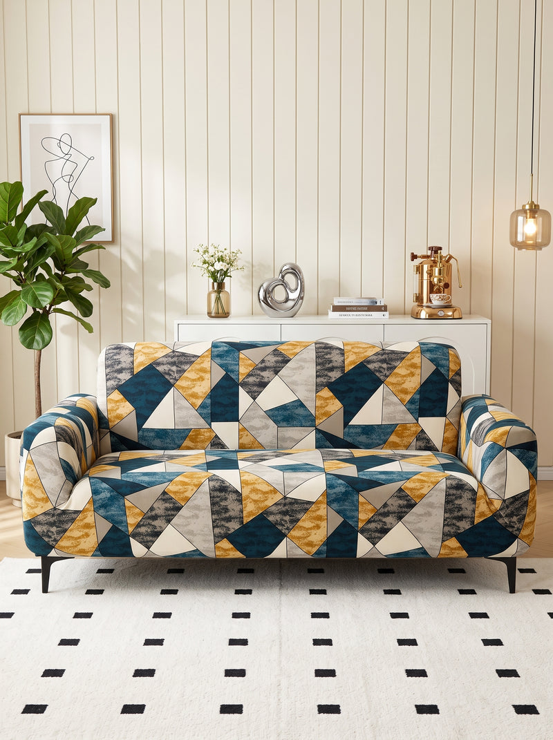 Multi Prism Stretchable Sofa Cover – 3 Seater Elastic Slipcover, Anti-Slip Polyester Protector