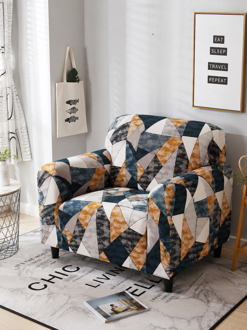 Multi Prism Stretchable Sofa Cover Set – 3+1+1 Seater Elastic Slipcover, Anti-Slip Polyester Protector