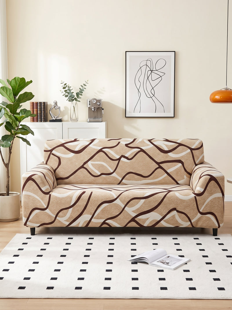 Wave Stretch Sofa Cover Set – 3+1+1 Seater Elastic Slipcover, Anti-Slip Polyester Protector