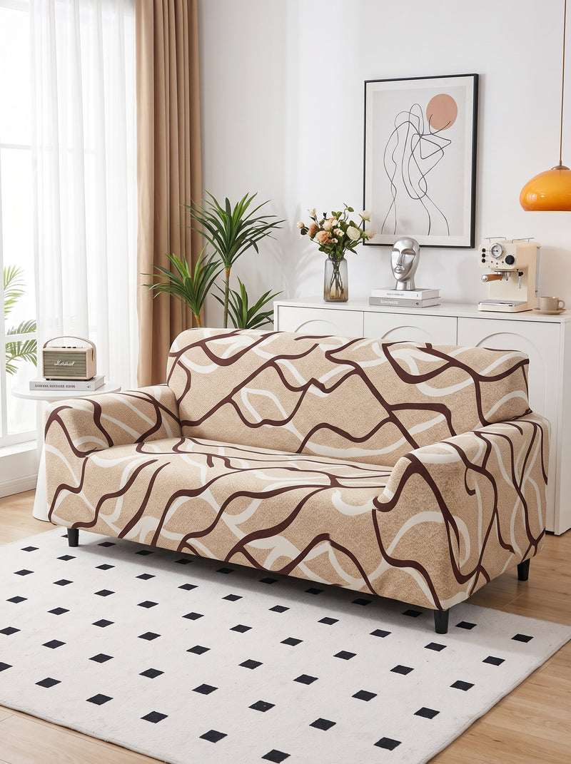 Wave Stretch Sofa Cover Set – 3+1+1 Seater Elastic Slipcover, Anti-Slip Polyester Protector