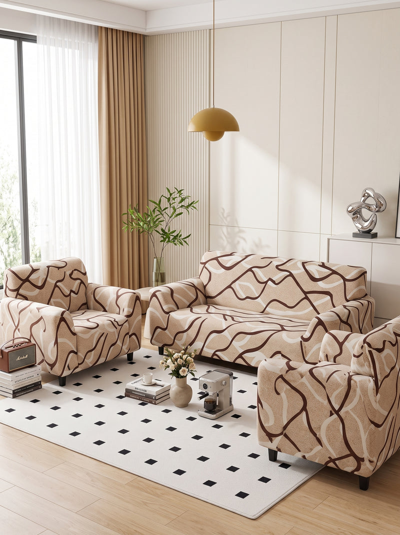 Wave Stretch Sofa Cover Set – 3+1+1 Seater Elastic Slipcover, Anti-Slip Polyester Protector