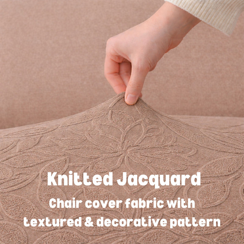 Premium 1 Seater Chair Cover - 220 GSM Knitted Jacquard, Floral Textured Elastic Slipcover (Brown)