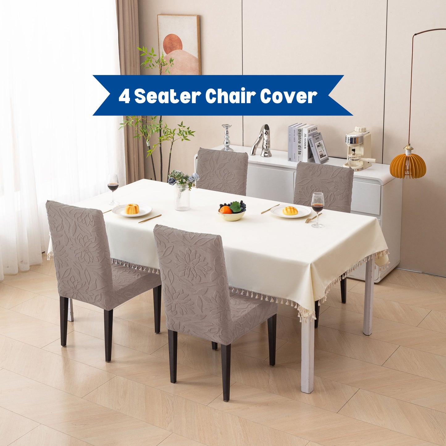 Knitted Jacquard Chair Cover | Stretchable Dining Chair Slipcover – Soft, Washable & Decorative