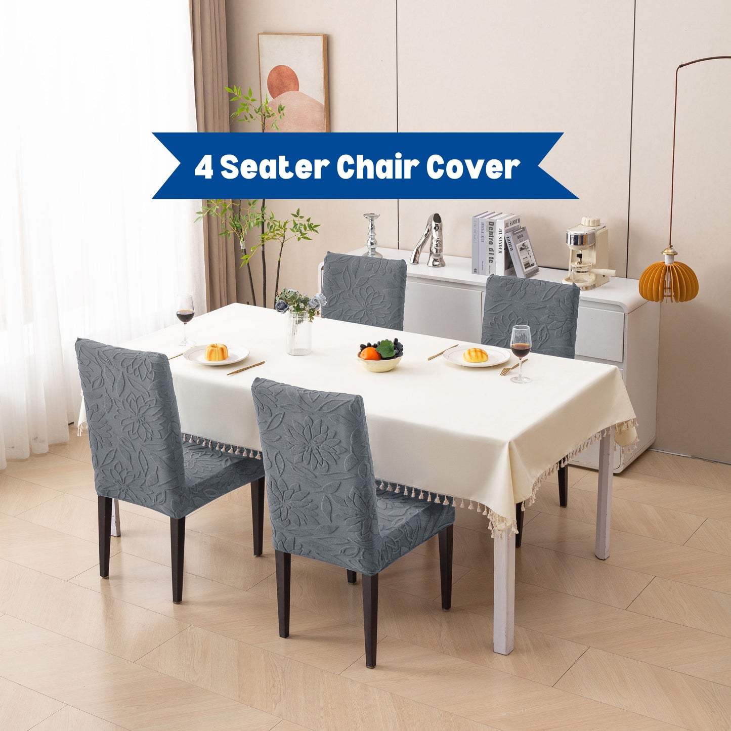 Knitted Jacquard Chair Cover | Stretchable Dining Chair Slipcover – Soft, Washable & Decorative