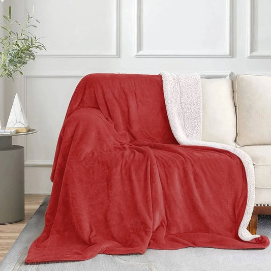 Sherpa Maroon & White Blanket