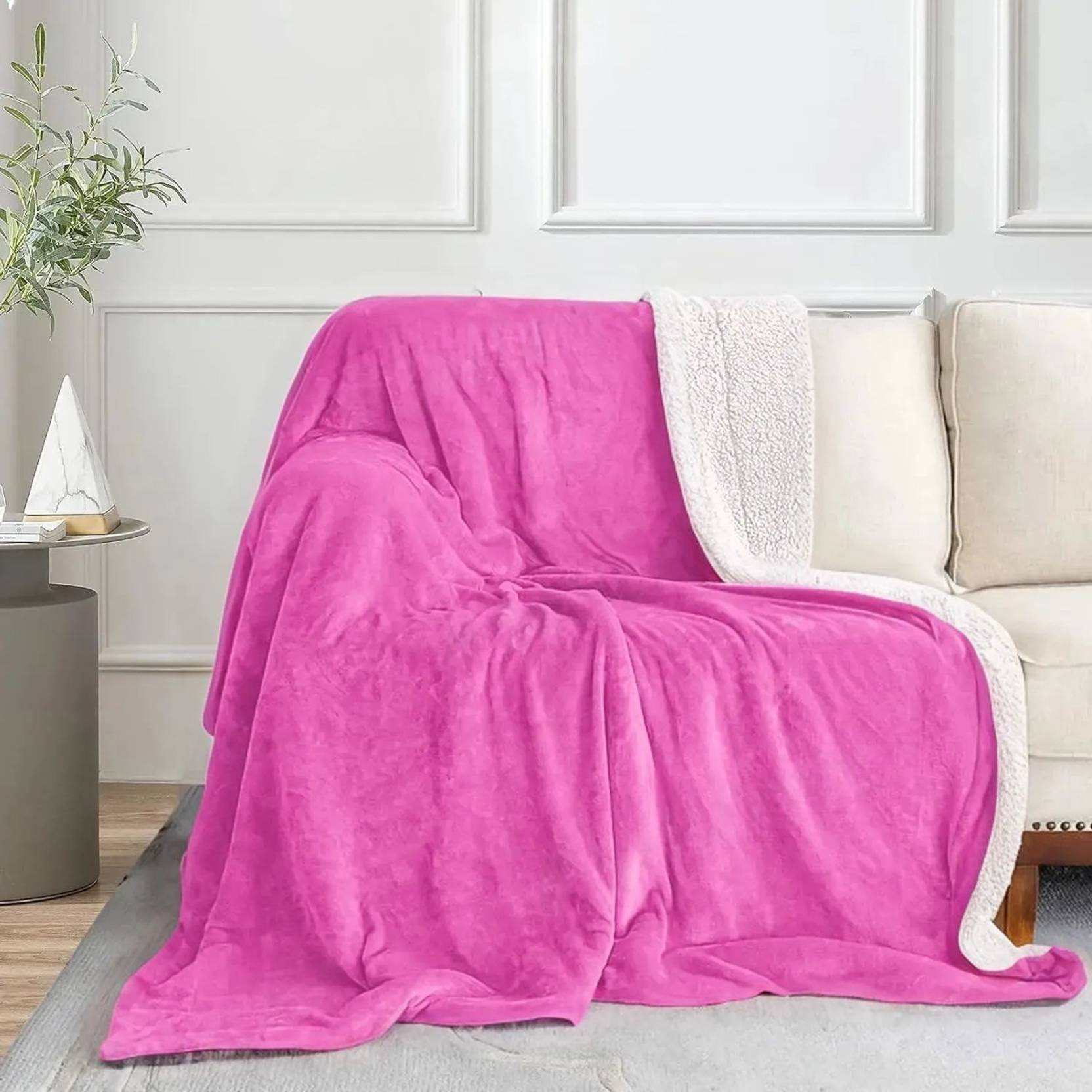 Sherpa Pink & White Blanket