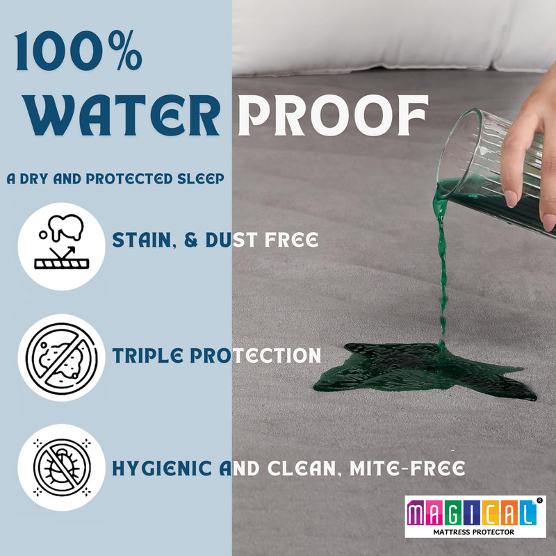MAGICAL 100% Waterproof Fitted Mattress Protector - Soft Terry Top with 10" Deep Elastic Pocket (Grey)