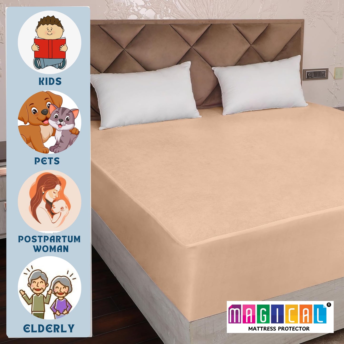 Bed Cover Beige King Mattress Protector