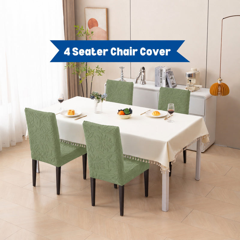 Green 4 seater floral jacquard chair cover set main image