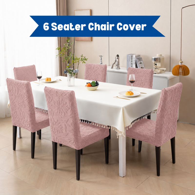 Pink 6 seater floral jacquard chair cover set main image
