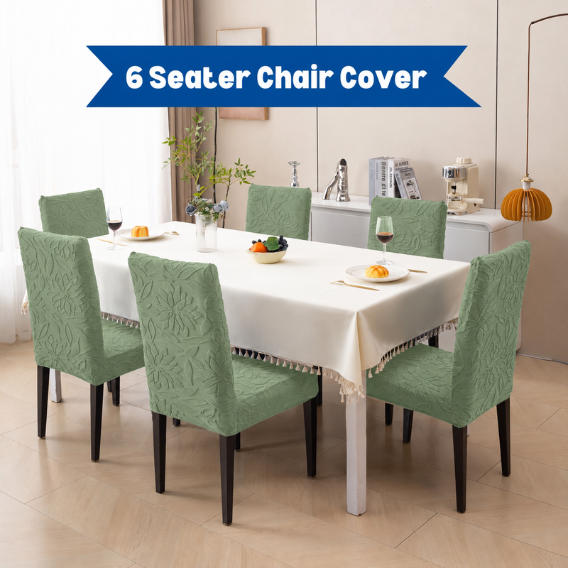 Green 6 seater floral jacquard chair cover set main image
