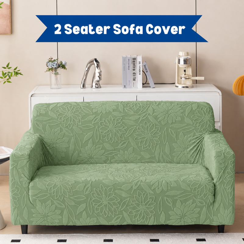 Green 2 seater floral sofa cover main photo