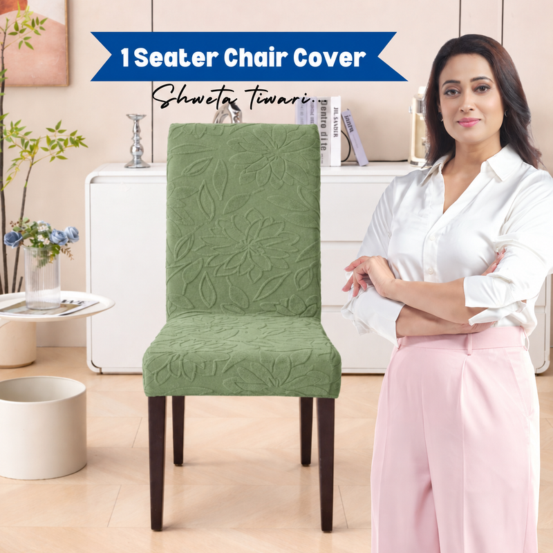 Green 1 seater floral jacquard chair cover main image
