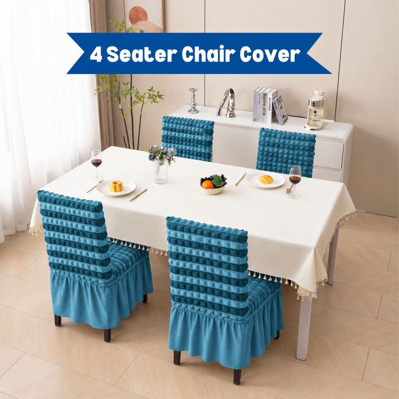 DarkBlue-LightBlue striped chair covers, Pack of 4 around a dining table