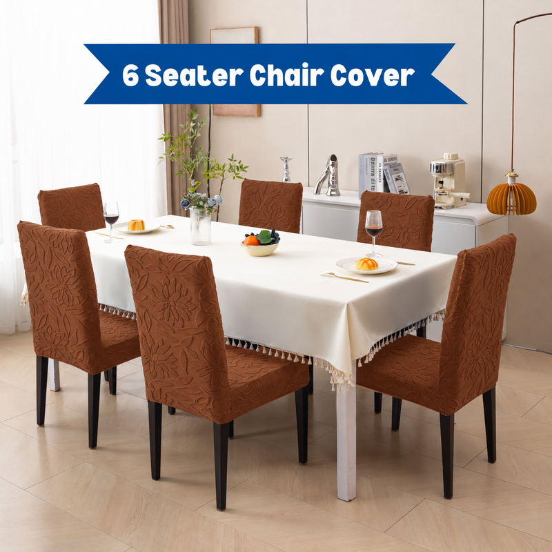 Dark Brown 6 seater floral jacquard chair cover set main image