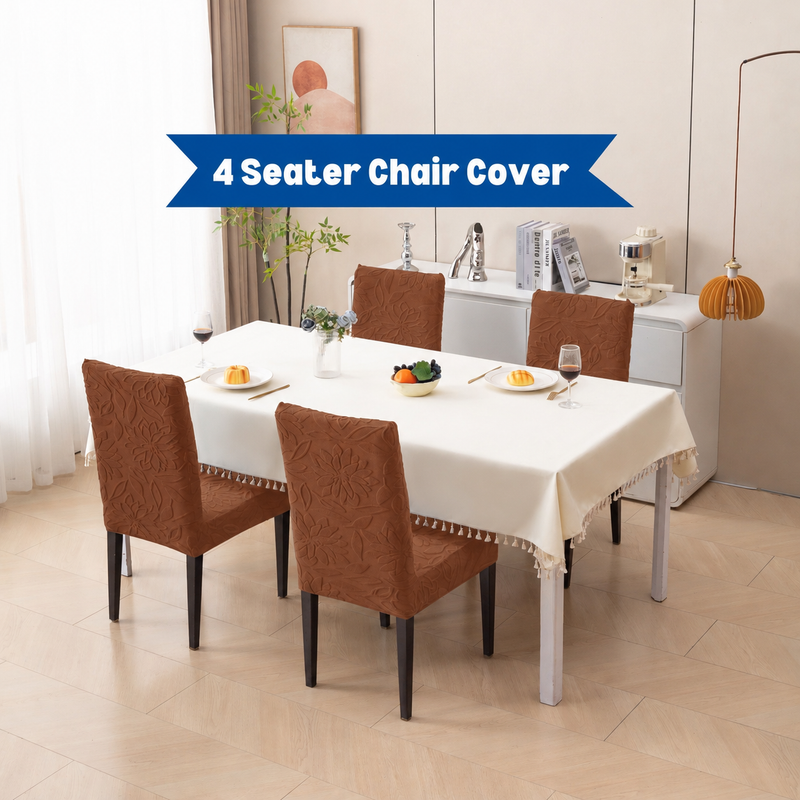 Dark Brown 4 seater floral jacquard chair cover set main image
