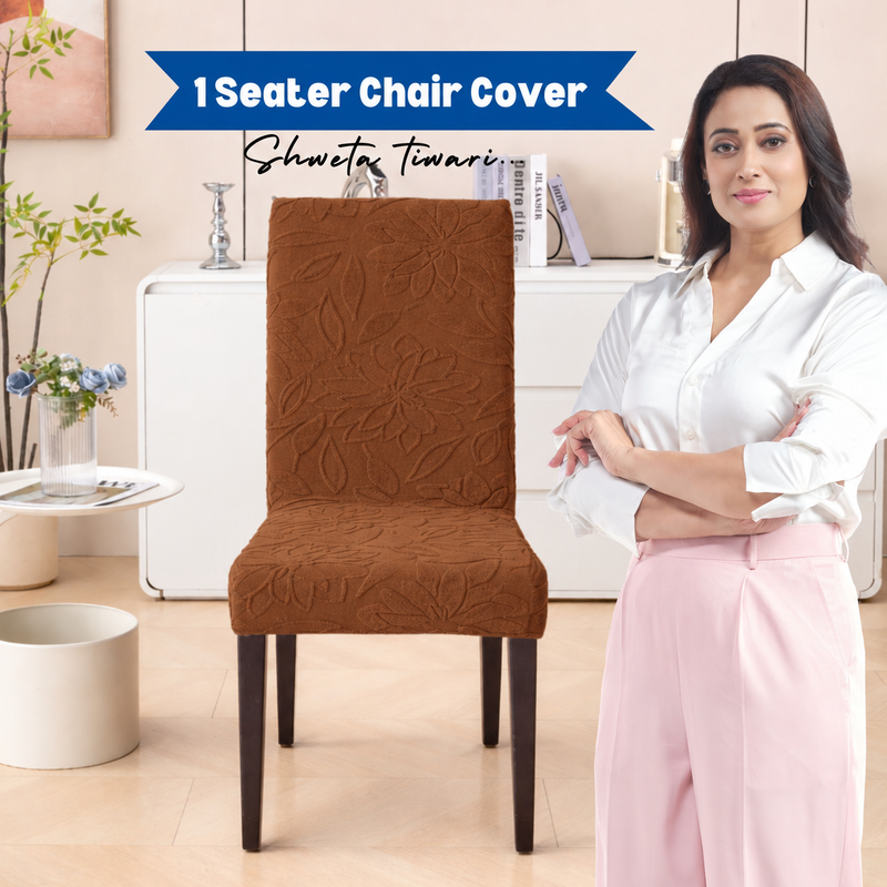 Original Dark Brown floral jacquard chair cover photo