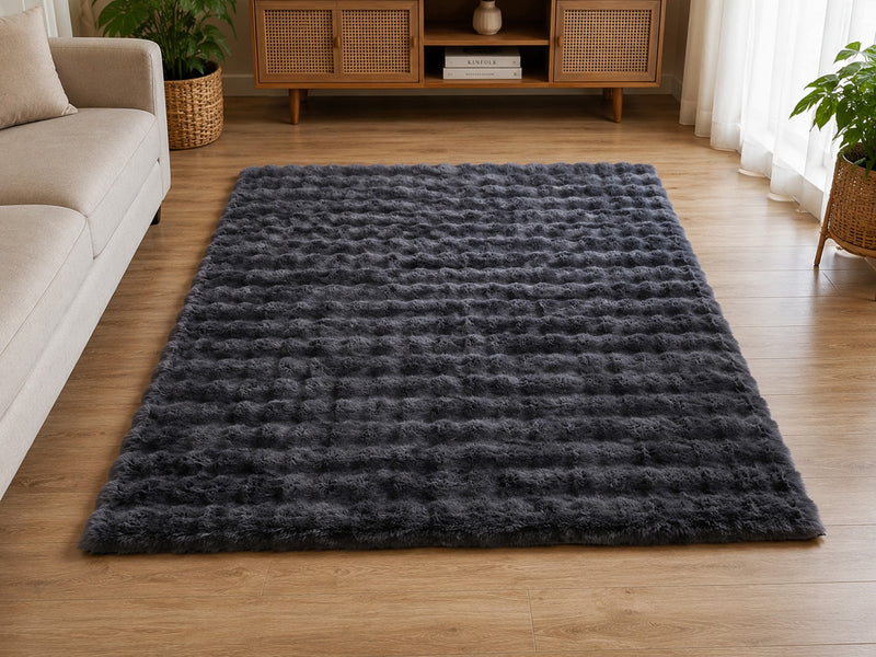 MAGICAL Premium Faux Rabbit Fur Bubble Area Carpet (grey)