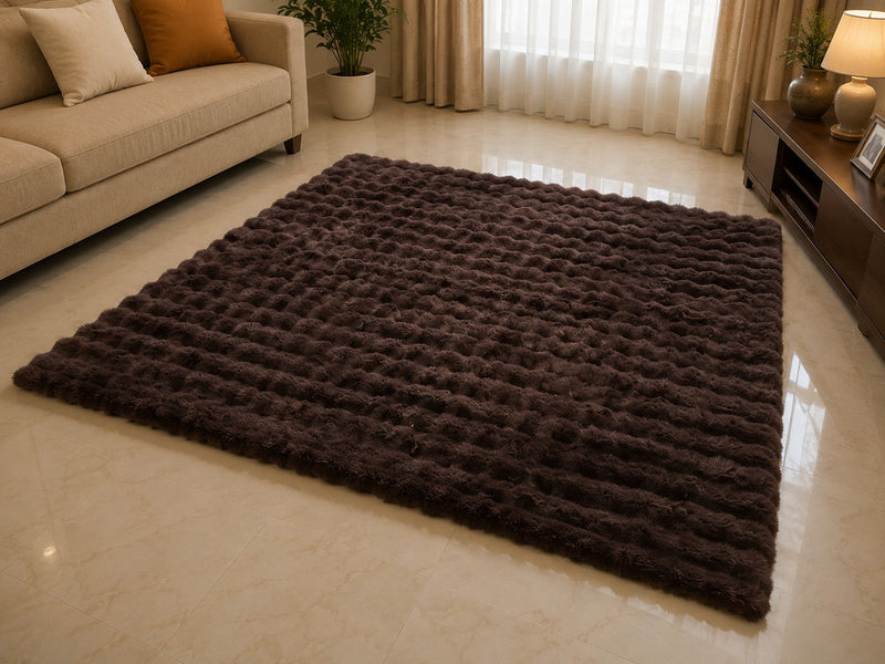 MAGICAL Premium Faux Rabbit Fur Bubble Area Carpet (Dark Brown)