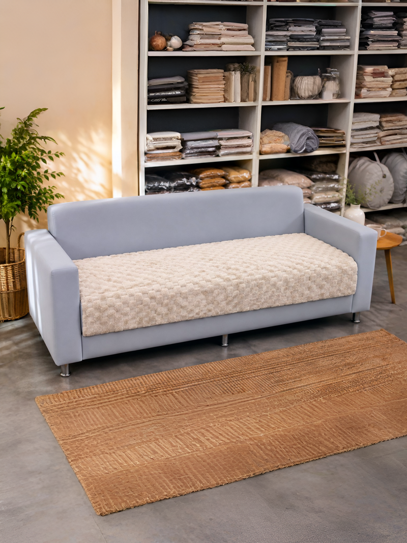Extra Wide Pineapple Textured 3D Sofa Cover (90 cm, Cream)