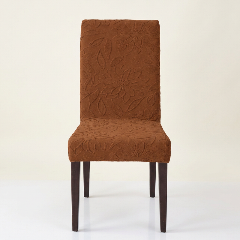 Premium 1 Seater Chair Cover - Dark Brown, 220 GSM Knitted Floral Jacquard