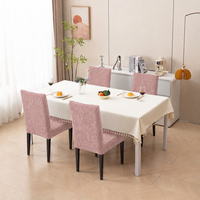Pink four chair cover set dining view