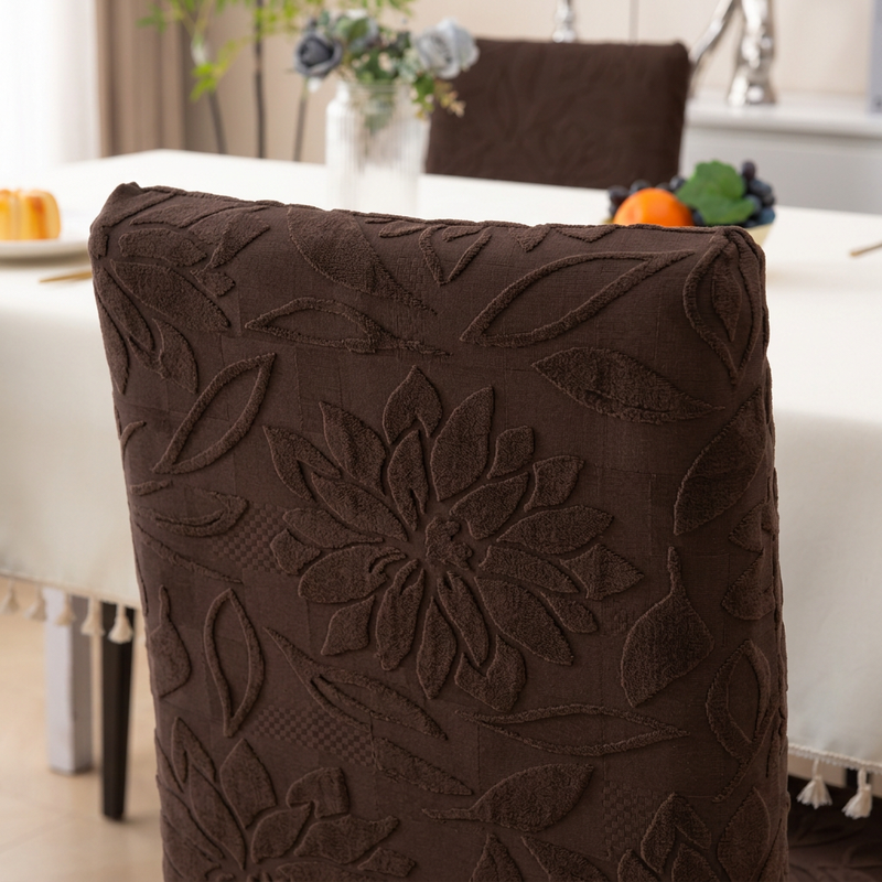 Premium 4 Seater Chair Cover Set - Coffee, 220 GSM Knitted Floral Jacquard