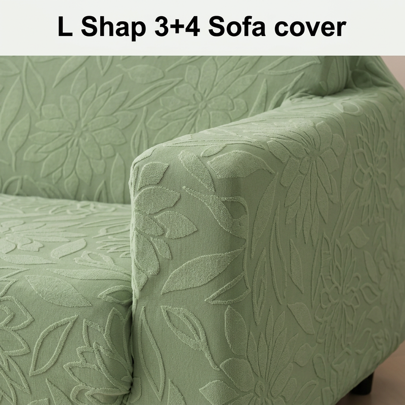 Green 3+4 sofa cover right armrest detail