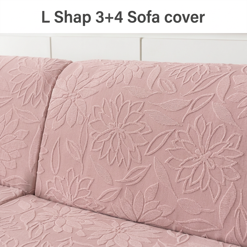 Pink 3+4 sofa cover floral backrest detail