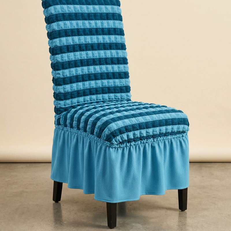 DarkBlue-LightBlue striped chair cover texture and frill detail