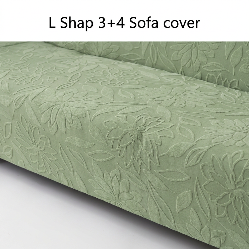 Green 3+4 sofa cover seat fabric detail