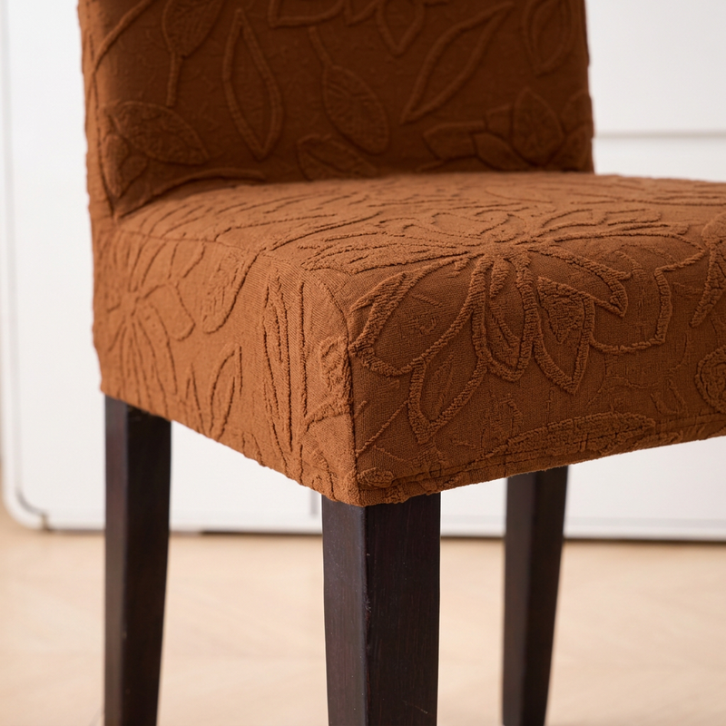Premium 1 Seater Chair Cover - Dark Brown, 220 GSM Knitted Floral Jacquard