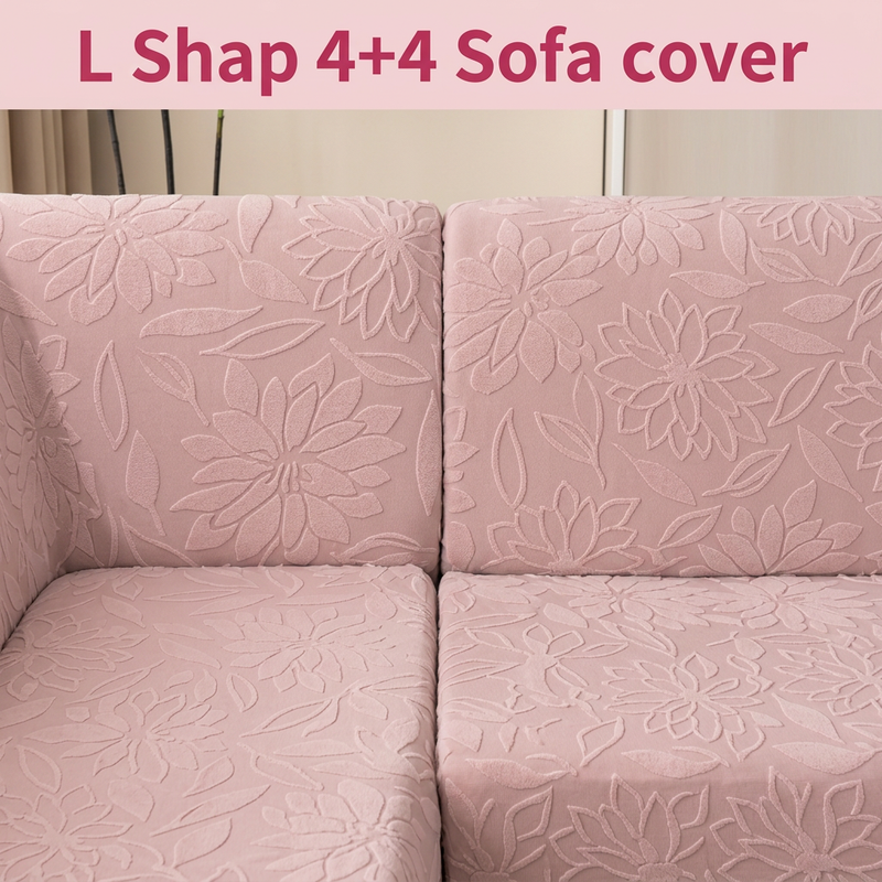 Pink 4+4 sofa cover backrest floral detail