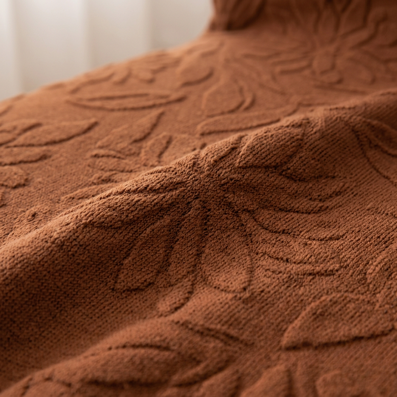 Dark Brown floral jacquard fabric closeup