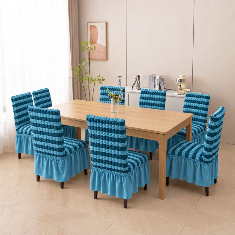 DarkBlue-LightBlue Pack of 8 chair covers, dining room lifestyle photo