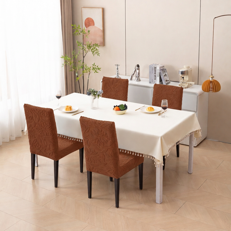 Dark Brown four chair cover set dining view