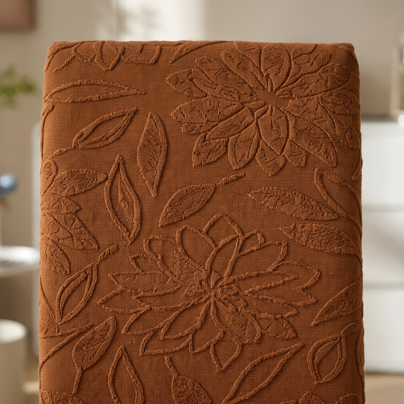 Premium 1 Seater Chair Cover - Dark Brown, 220 GSM Knitted Floral Jacquard