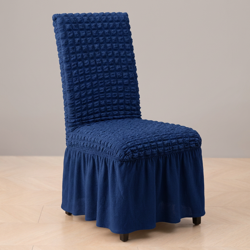 Dark-Blue chair cover bubble texture and frill detail