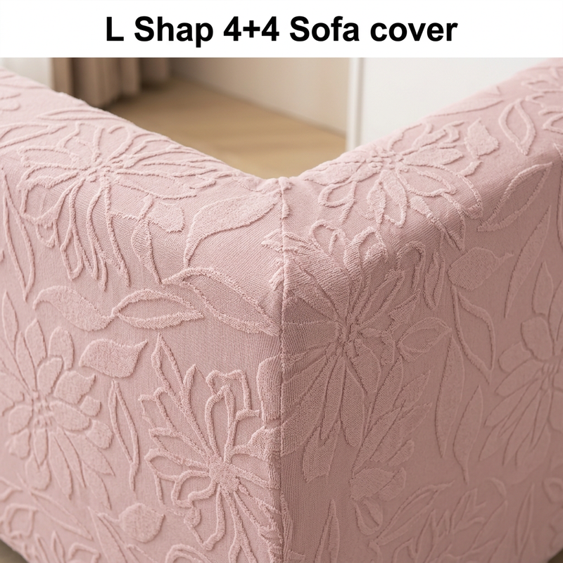 Pink 4+4 sofa cover left armrest floral detail
