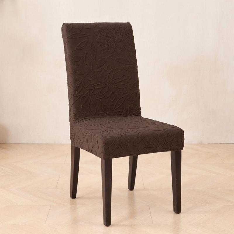 Coffee floral jacquard chair cover right angle