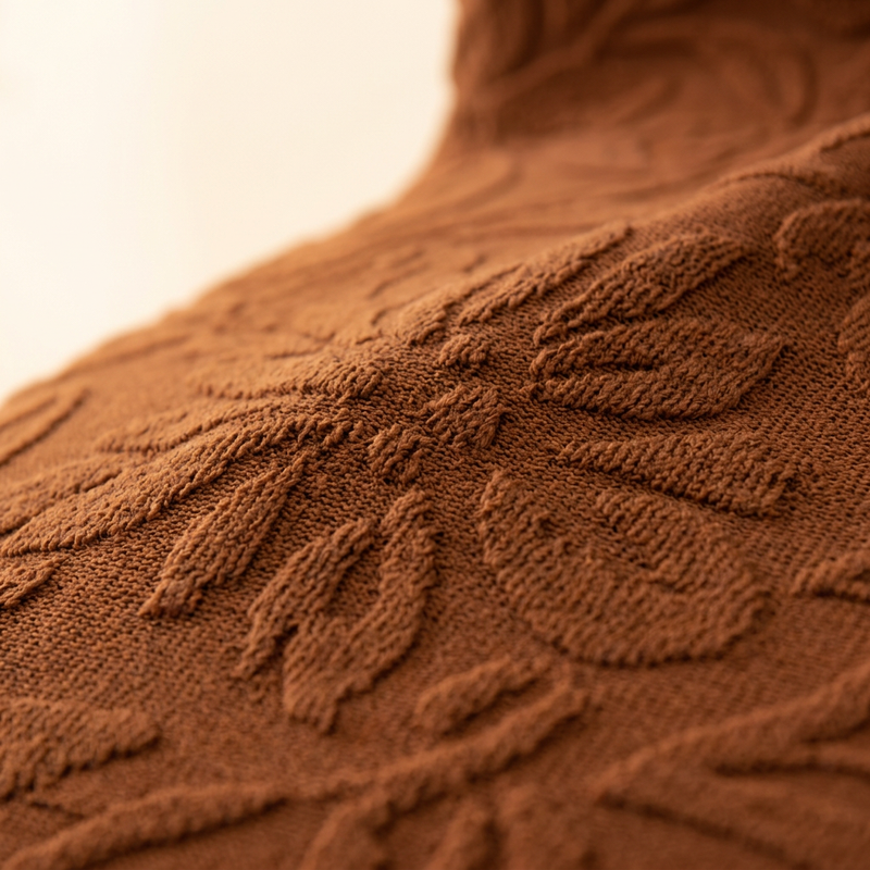 Dark Brown floral jacquard fabric closeup