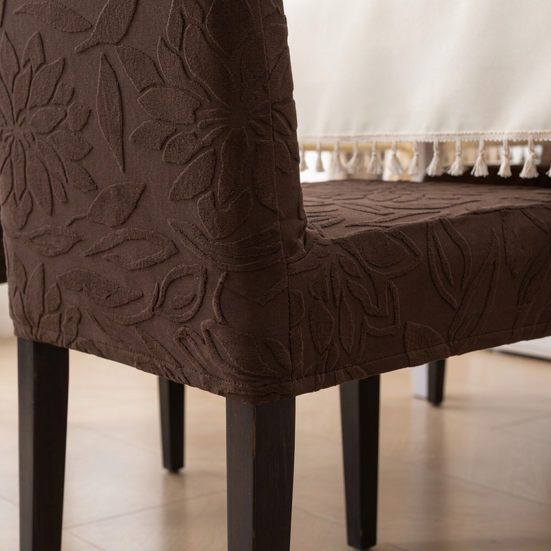 Premium 4 Seater Chair Cover Set - Coffee, 220 GSM Knitted Floral Jacquard