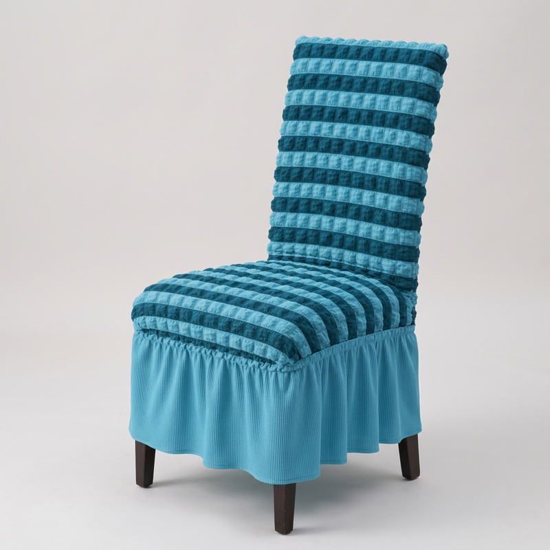 DarkBlue-LightBlue striped chair cover texture and frill detail