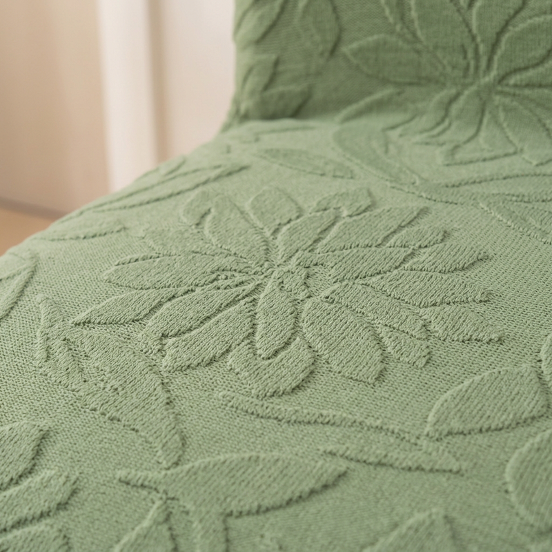 Green floral jacquard fabric closeup
