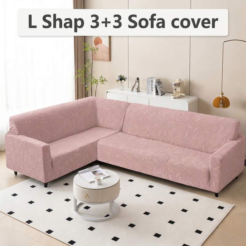 Pink full sofa styling view with 3+3 text