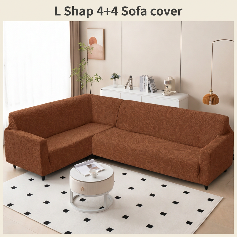 Rust brown full sofa cover cream border with text