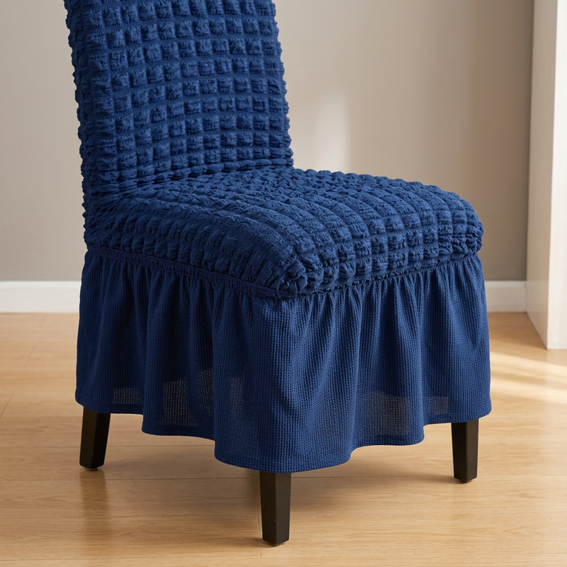 Dark-Blue chair cover texture and frill detail